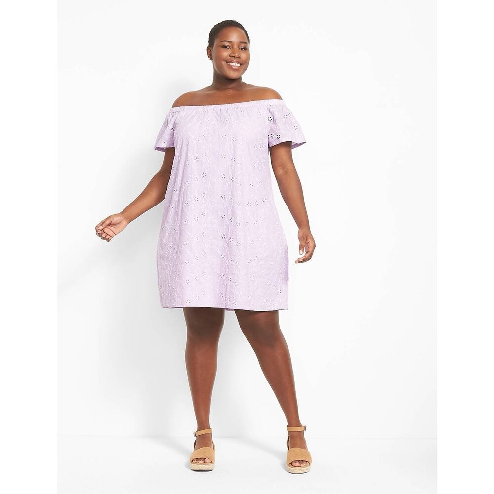 Lane Bryant Short sleeve convertible off shoulder dress 100% cotton 22-24 Purple